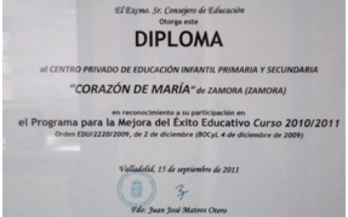Mejora del éxito educativo. Reconocimientos y premios del colegio Corazón de María de Zamora