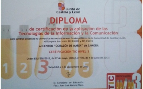 Diploma TIC. Reconocimientos y premios del colegio Corazón de María de Zamora